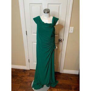 MacDuggal IEENA for MacDuggal Green One Shoulder Cap Sleeve Faux Wrap Gown Sze14